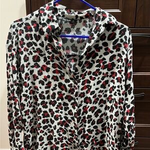 Zara Basic Womens long sleeve animal print button up blouse, size Extra Small